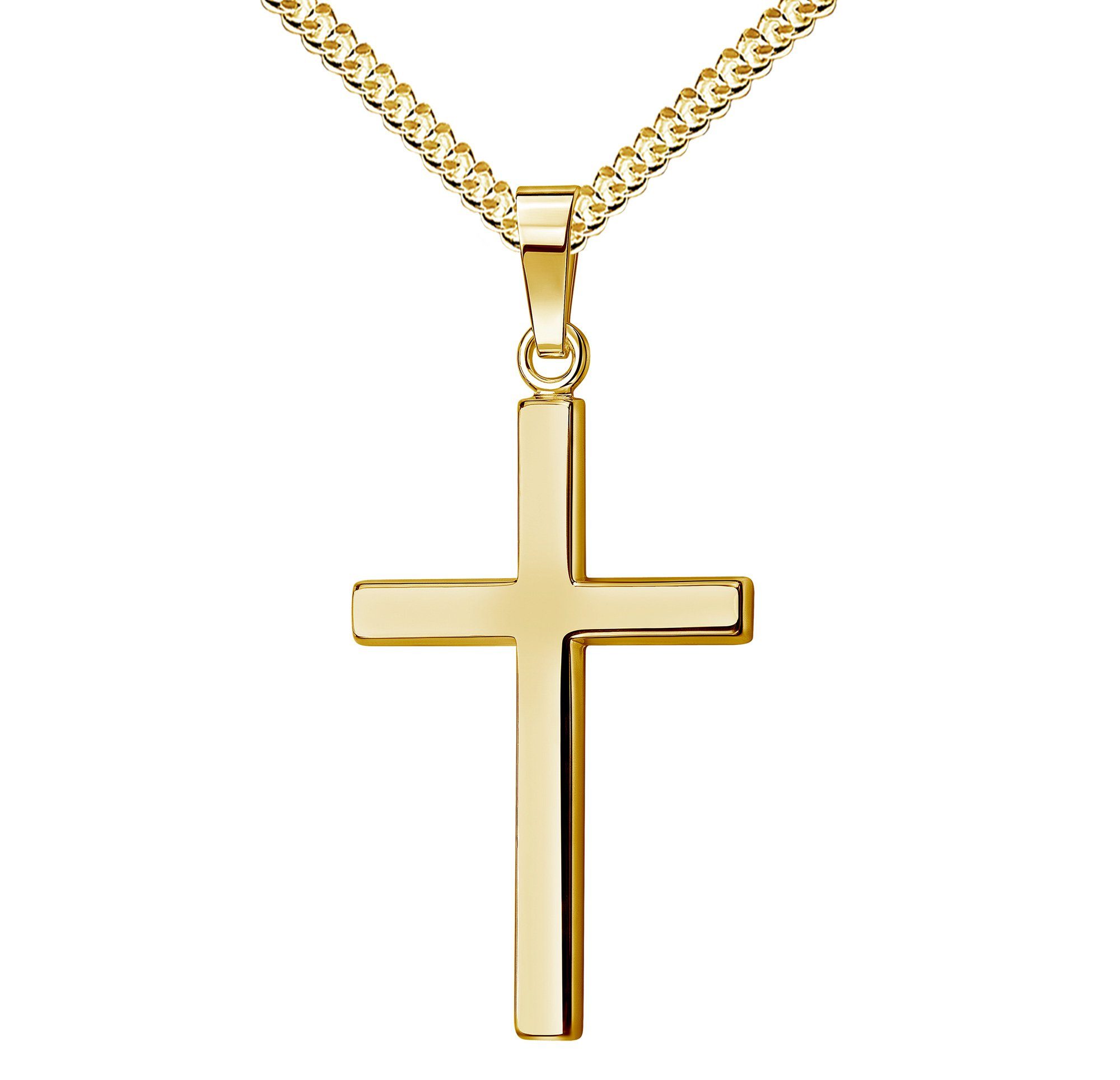 JEVELION Kreuzkette groß Kreuz Anhänger 750 Gold - Made in Germany (Goldkreuz, für Damen und Herren), MIT KETTE vergoldet- Длина wählbar 36 - 70 cm.