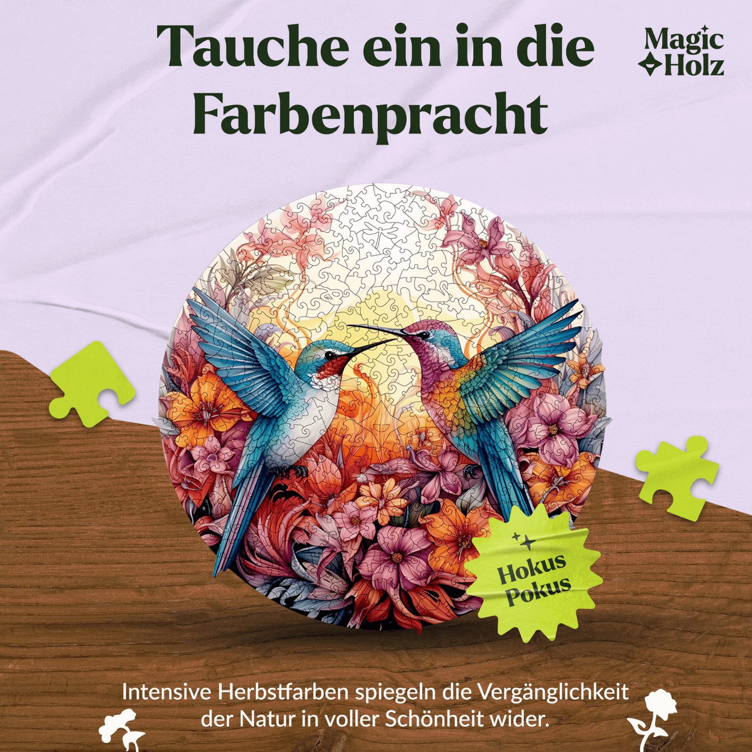 MagicHolz Puzzle Fröhliche Kolibris Mandala Holzpuzzle (2D), 185 Puzzleteile