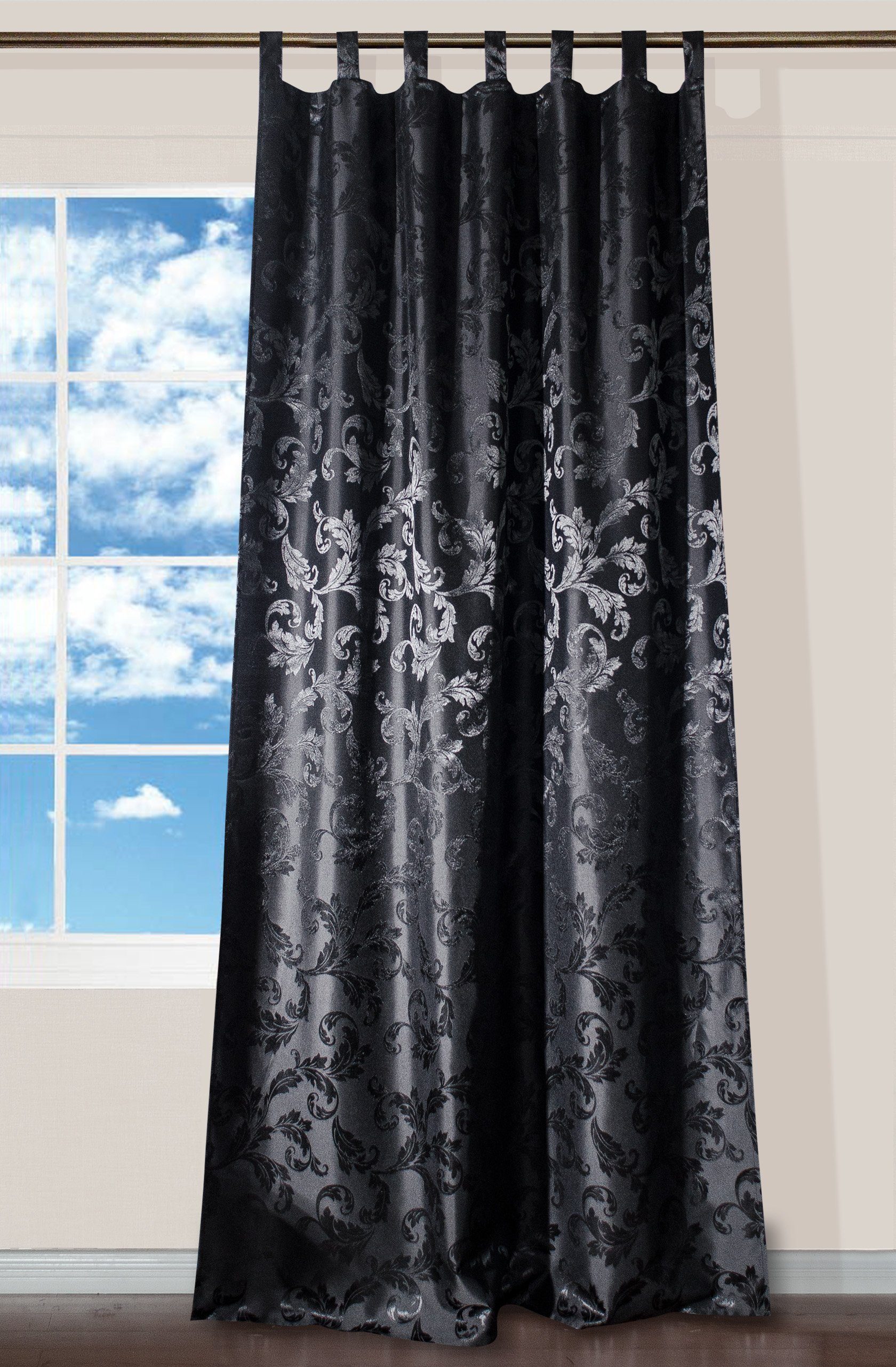 EXPERIENCE Vorhang Schlaufenschal Seitenschal Schlaufenvorhang Lyon 140x245 cm Uni Ornamente Glanz Barock (1 St), Schlaufen, blickdicht, Jacquard, mit 7 Schlaufen