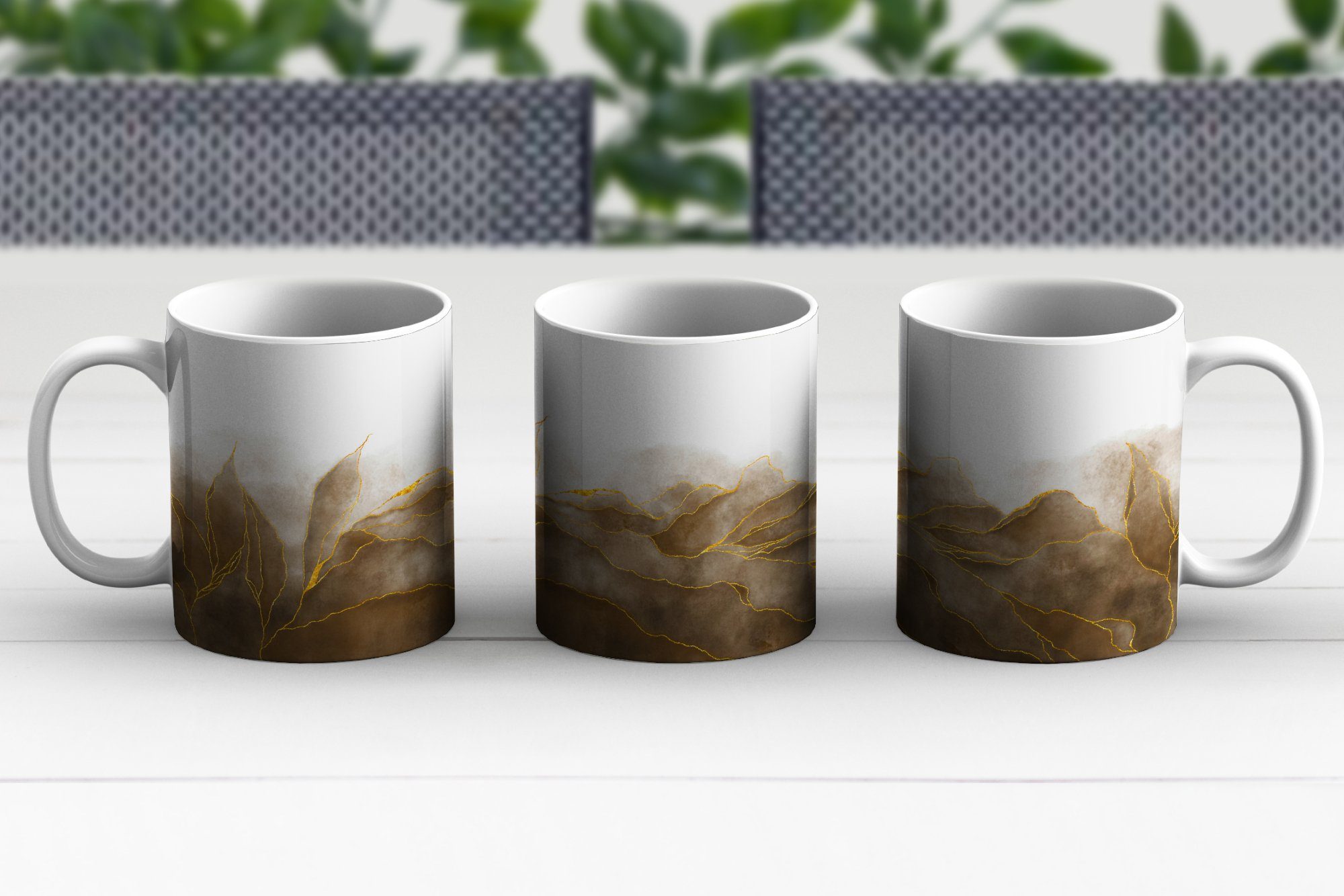 MuchoWow Geschenk Teetasse, Teetasse, Becher, Keramik, Braun Textur - Marmoroptik, - - Marmor Tasse - Gold Kaffeetassen,