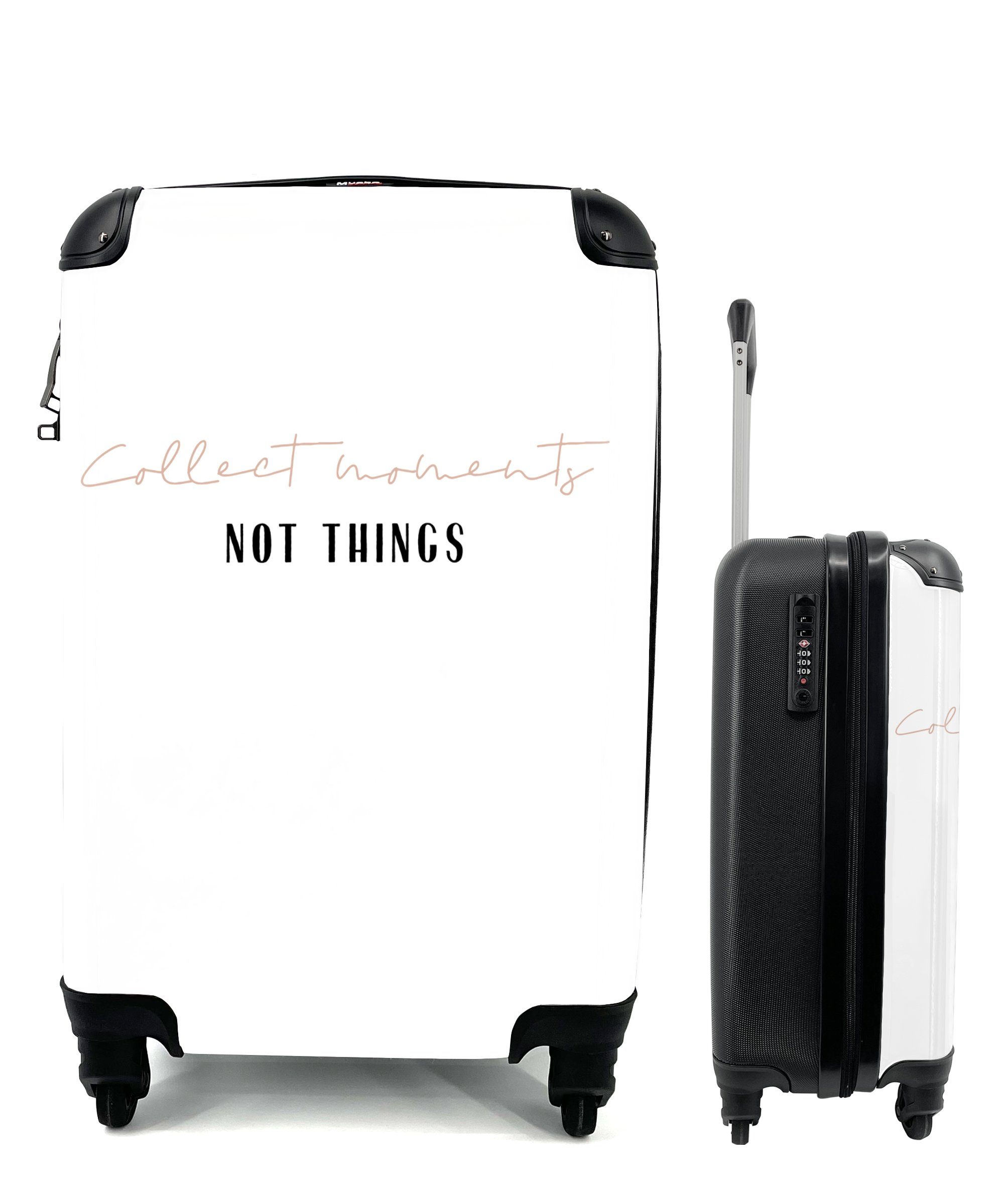 - für Handgepäck Ferien, 4 Momente Reisetasche - mit Rollen, MuchoWow Zitate, Trolley, rollen, Reisekoffer Text Dinge Handgepäckkoffer sammeln, nicht