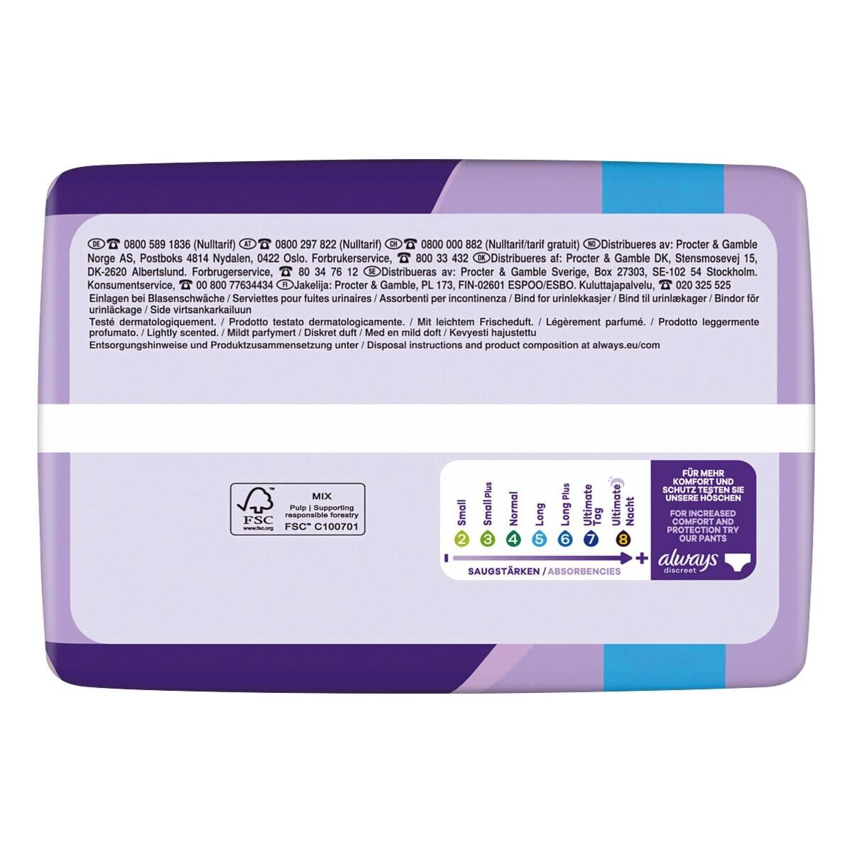 always Inkontinenz-Einlage Discreet + Long, 5, 26-St., Saugstärke 5 - stärkere Blasenschwäche