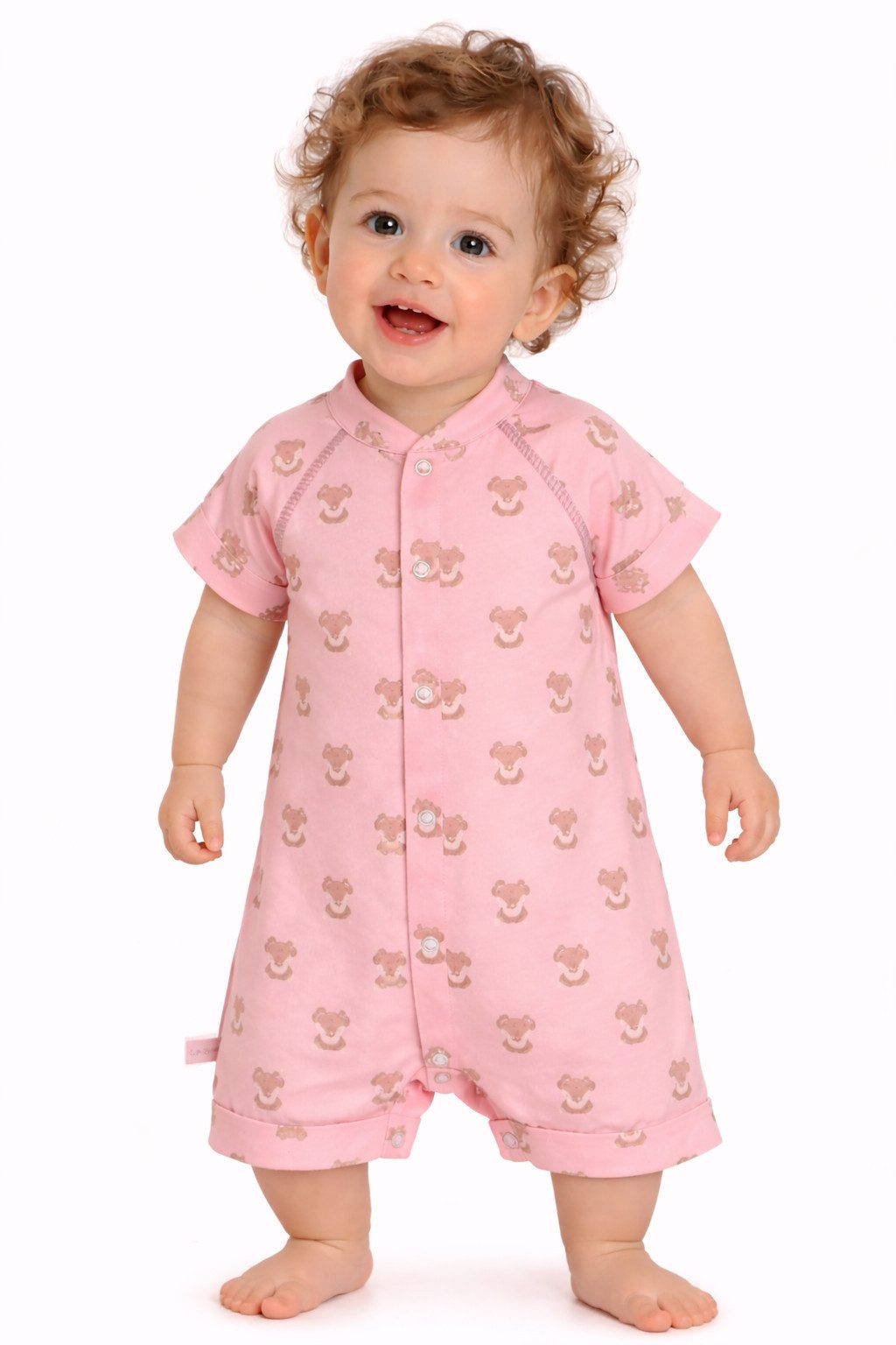 La Bortini Spieler Spieler Baby Romper kurzer Strampler in Rosa mit Fuchsen aus reiner Baumwolle, 44 50 56 62 68 74 80 86
