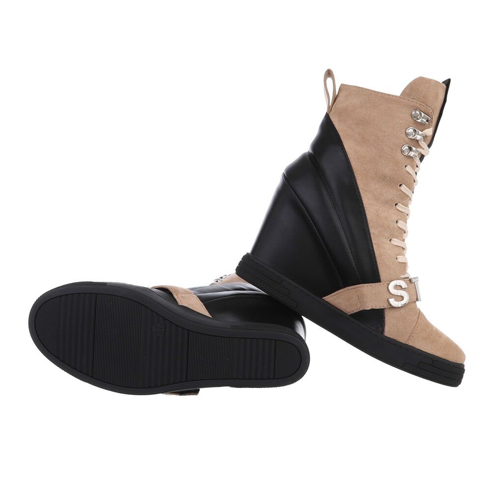 Ital-Design Damen Freizeit Schnürstiefelette (85379517) Keilabsatz/Wedge High-Heel Stiefeletten in Hellbraun