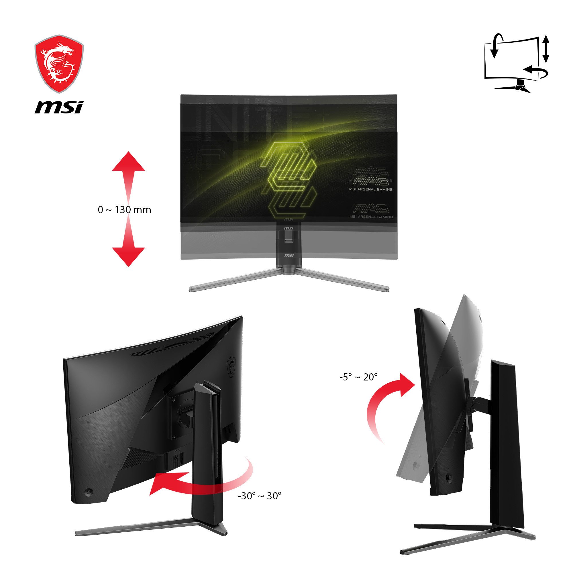 MSI MAG 27CQ6PF Curved-Gaming-Monitor (69 cm/27 ", 2560 x 1440 px, WQHD, 0,5 ms Reaktionszeit, 180 Hz, VA LED, 3 Jahre Herstellergarantie, höhenverstellbar)