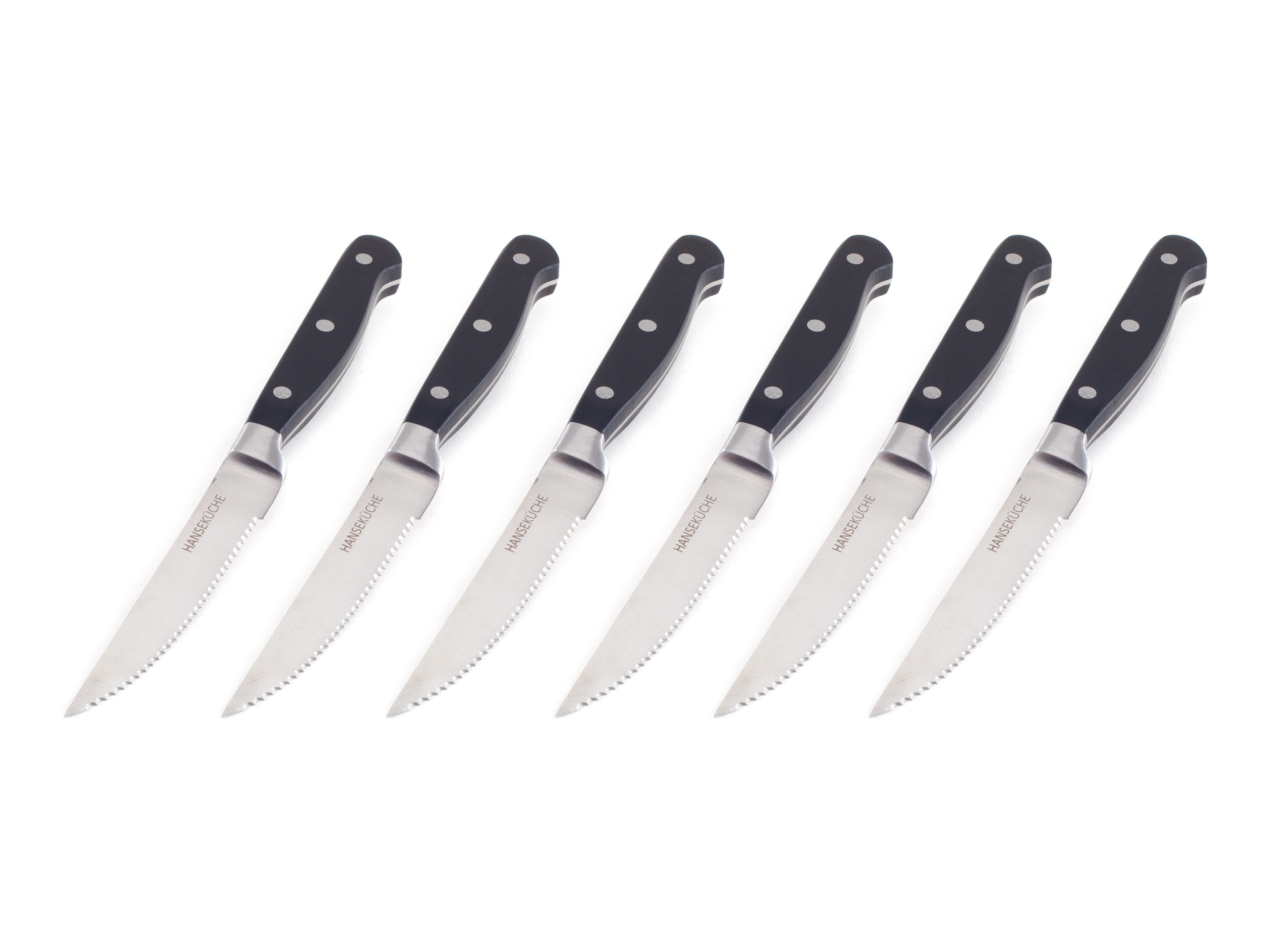 Hanseküche Steakmesser Steakmesser 6er Set – mit Holzgriff (Schwarz) (6 Stück), Modernes Design, Geschenkbox