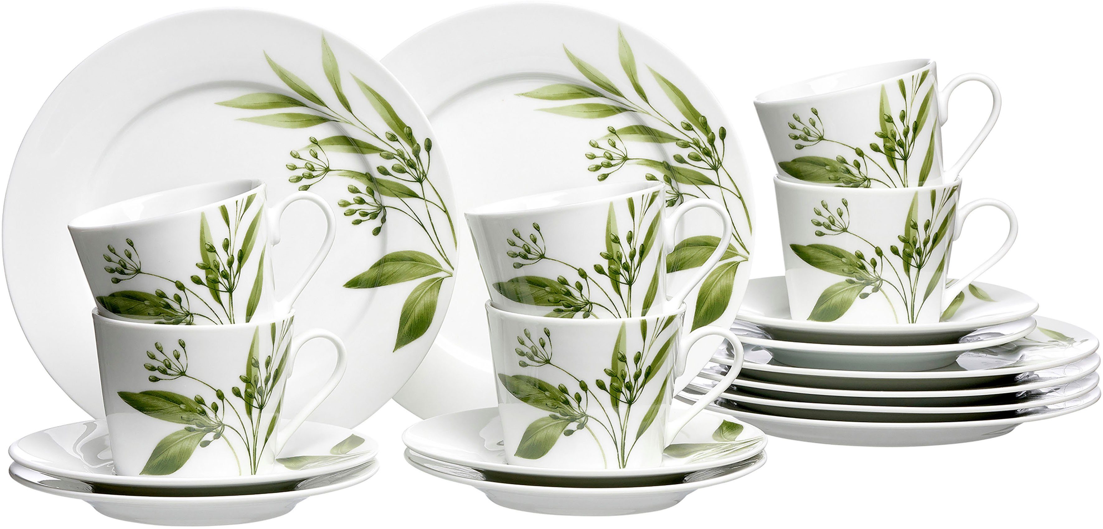Ritzenhoff & Breker Kaffeeservice Evora (18-tlg), 6 Personen, Porzellan, Geschirr-Set mit Botanik-Motiv