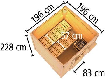 Karibu Saunahaus Klaas, BxTxH: 196 x 196 x 228 cm, 38 mm, (Set) Milchglastür, Ofen 9 kW Bio externe Strg easy