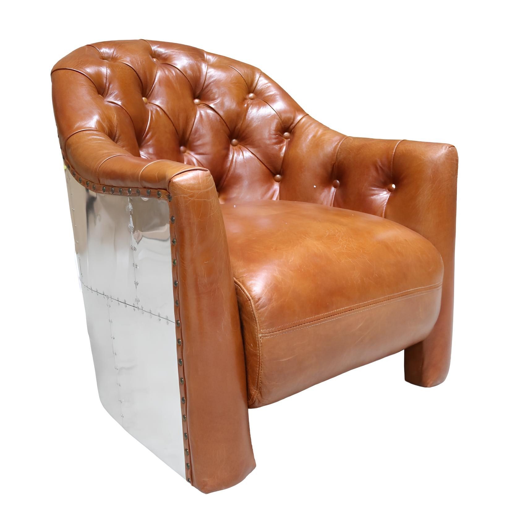 Xlmoebel Chesterfield-Sessel Vintage-Ledersessel im Flugzeug-Design mit nostalgischer Note (Sessel), Hergestellt in Europa