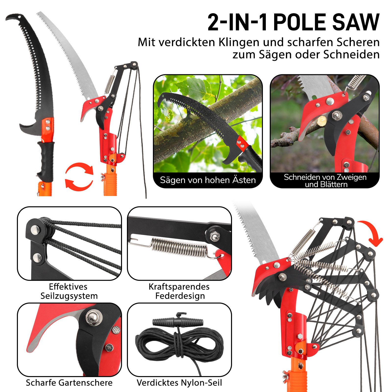 LALAHO Gartensäge Teleskop-Gartensäge mit Stiel (7.3/8 m) – Handsäge, einstellbare Länge, Astscheren-Set mit Tragetasche & scharfem Sägeblatt – Bild 3 von 5