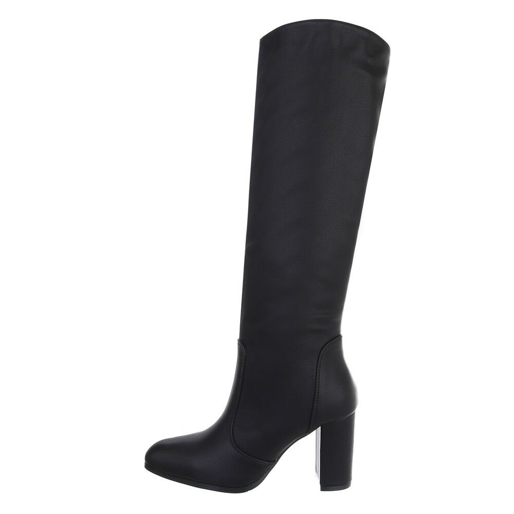 Ital-Design Damen Elegant Stiefel Blockabsatz High-Heel Stiefel in Schwarz