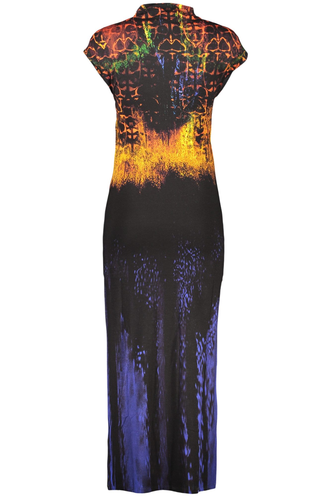 Desigual Partykleid Langes Schwarzes Damenkleid mit Stehkragen und Kontrastdetails