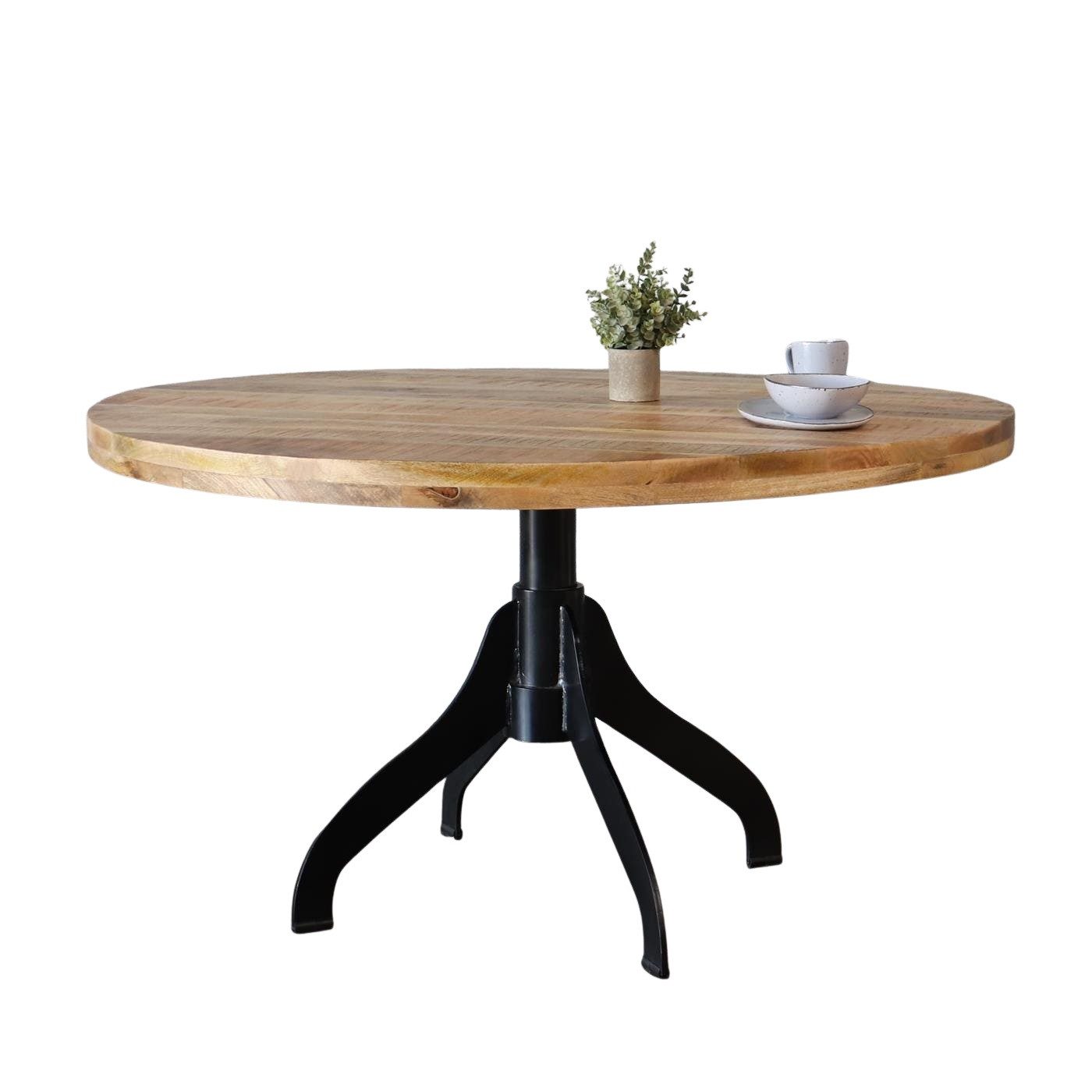 baario Esstisch Esstisch SELCE rund 100cm, Style edles Massivholz & Eisen rustikal 100 120 140cm