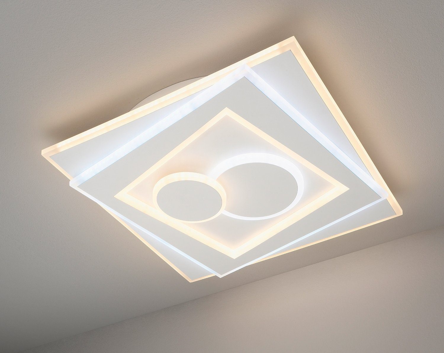 MONDO LED Deckenleuchte STAIRS, 1-flammig, B 53 x T 53 cm, Anpassung der Farbtemperatur, Dimmfunktion, Nachtlichtfunktion, LED fest integriert, Warmweiß, LED Deckenlampe