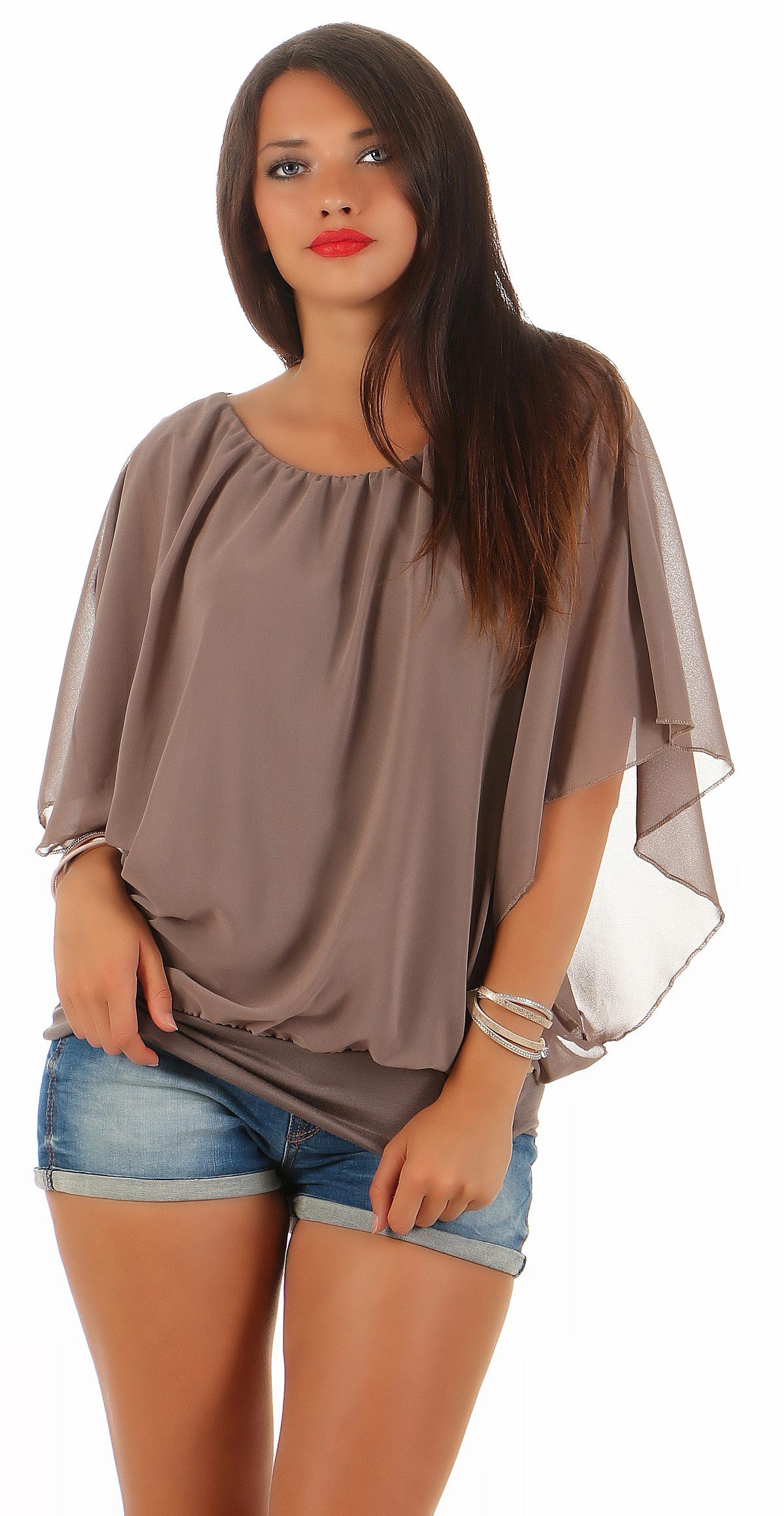 CLEO STYLE Schlupfbluse Damen Chiffon Bluse CL 2400 Schlamm One Size (36-40)