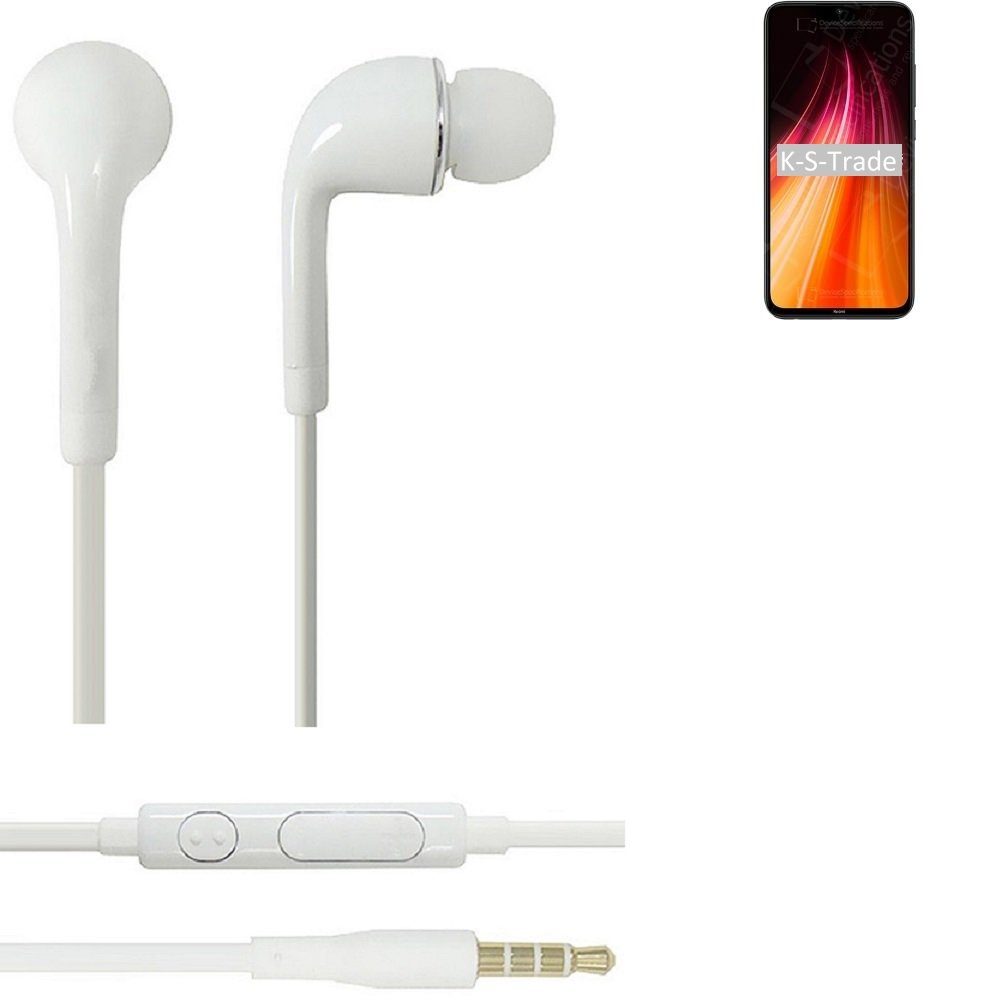 K-S-Trade für Xiaomi Redmi Note 8T In-Ear-Kopfhörer (Kopfhörer Headset mit Mikrofon u Lautstärkeregler weiß 3,5mm)