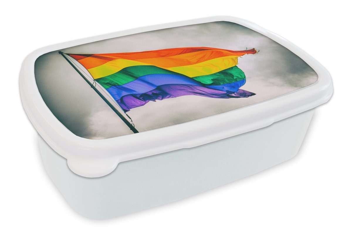 MuchoWow Lunchbox Foto einer Regenbogenflagge, Kunststoff, (2-tlg), Brotbox für Kinder und Erwachsene, Brotdose, für Jungs und Mädchen weiß