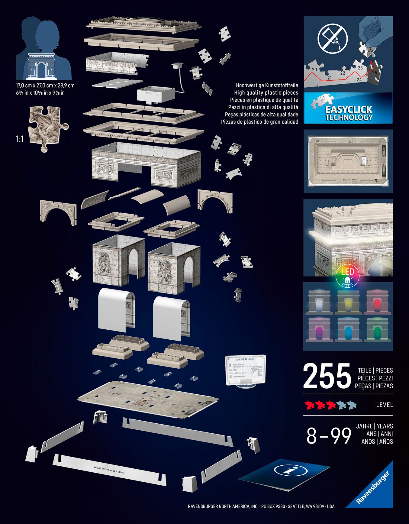 Ravensburger 3D-Puzzle Iconics: Triumphbogen Paris - mit Licht, 216 Puzzlet günstig online kaufen