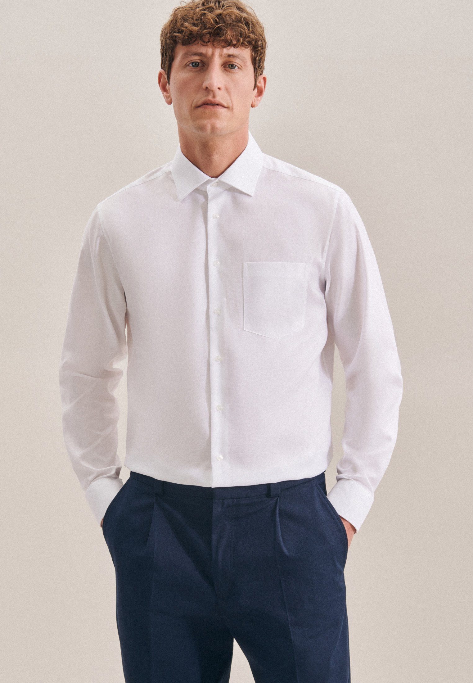 seidensticker Businesshemd Regular Regular Weiß Langarm Kentkragen Uni