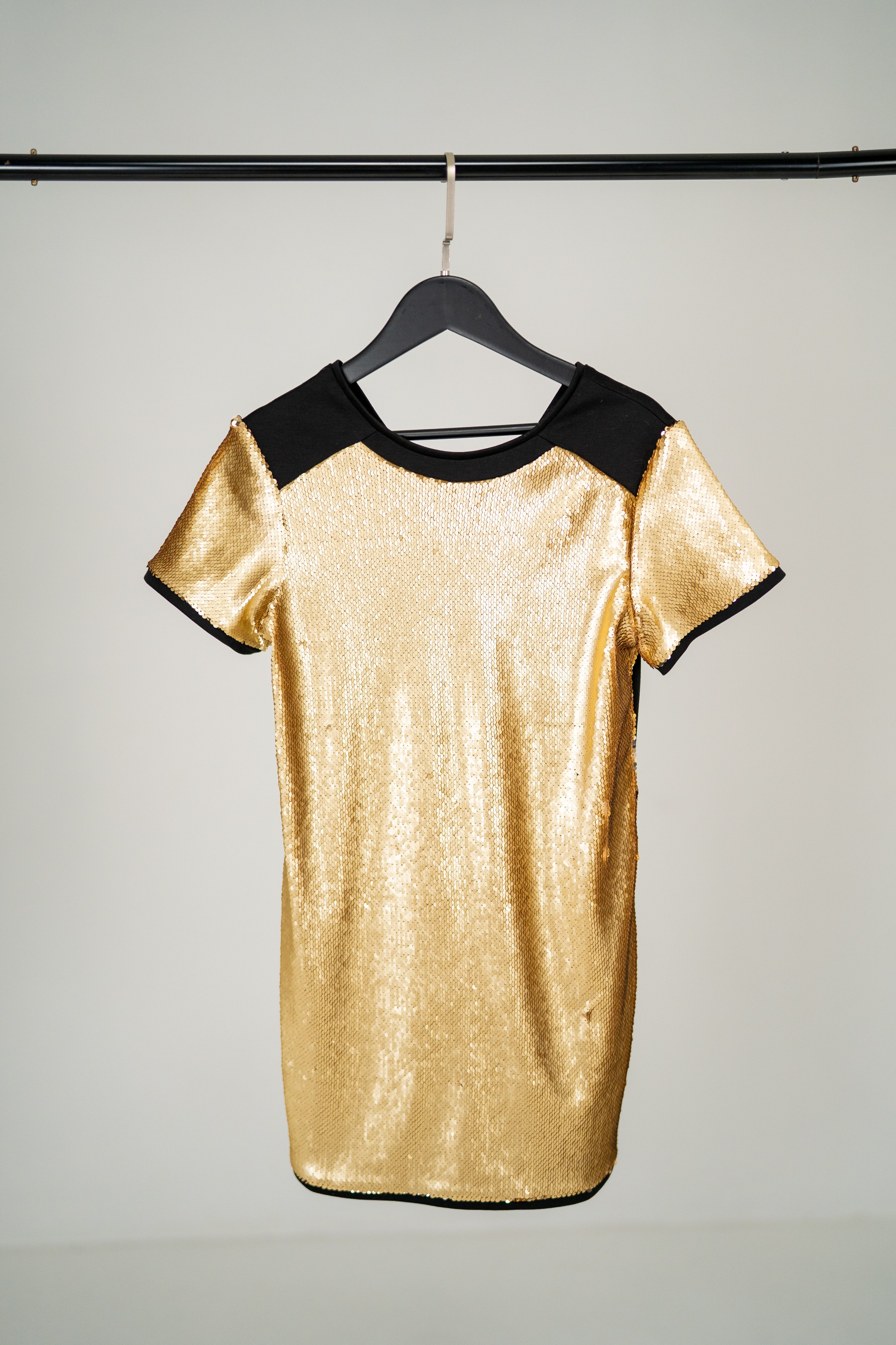 LEMONI Cocktailkleid Festliches Pailletten Kleid für Mädchen - Gold & Schwarz Pailletten