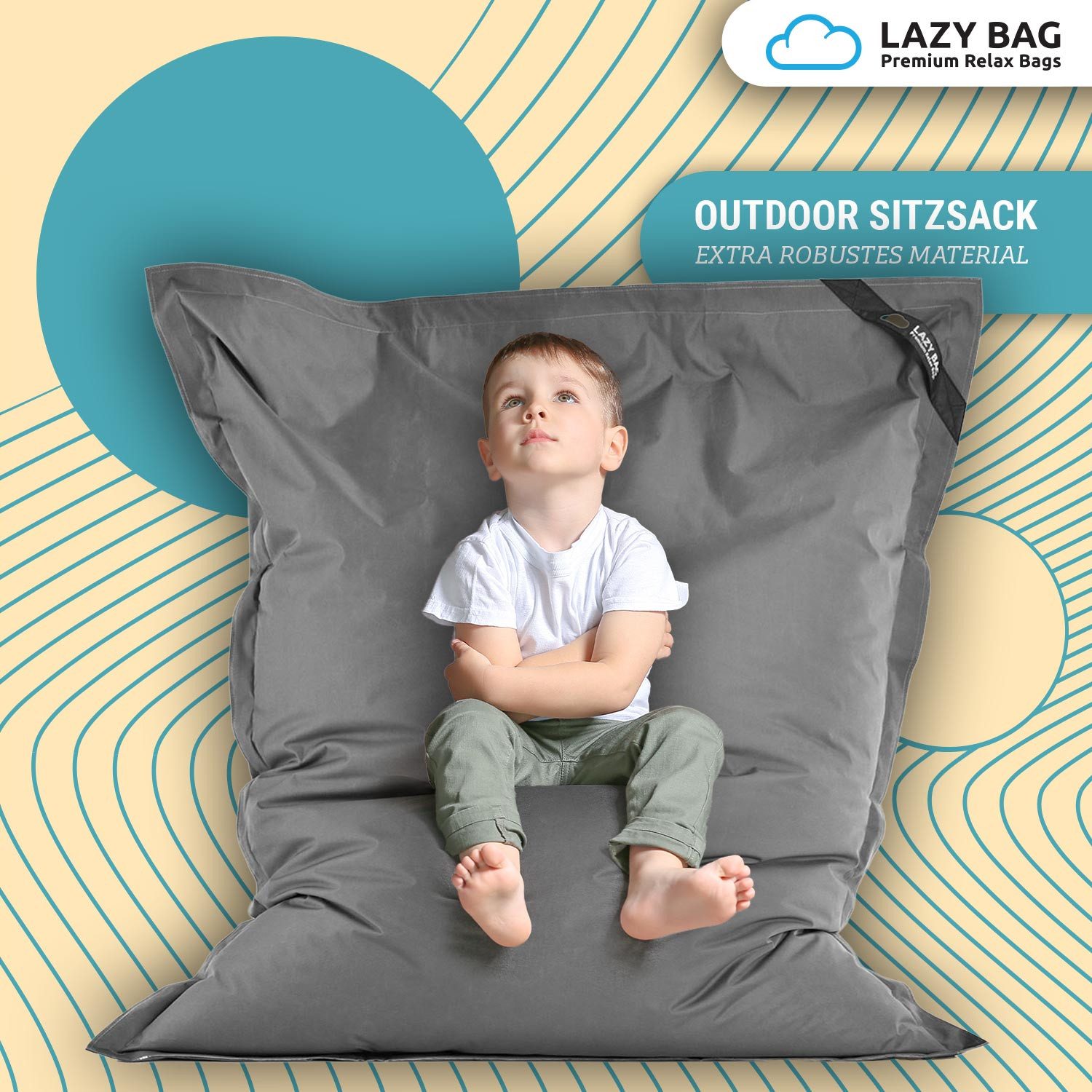 LazyBag Sitzsack Sitzsack XL 250 Liter Indoor Outdoor – Wasserfester Riesensitzsack (XL 250 Liter, Riesensitzsack), Junior-Sitzkissen Sessel