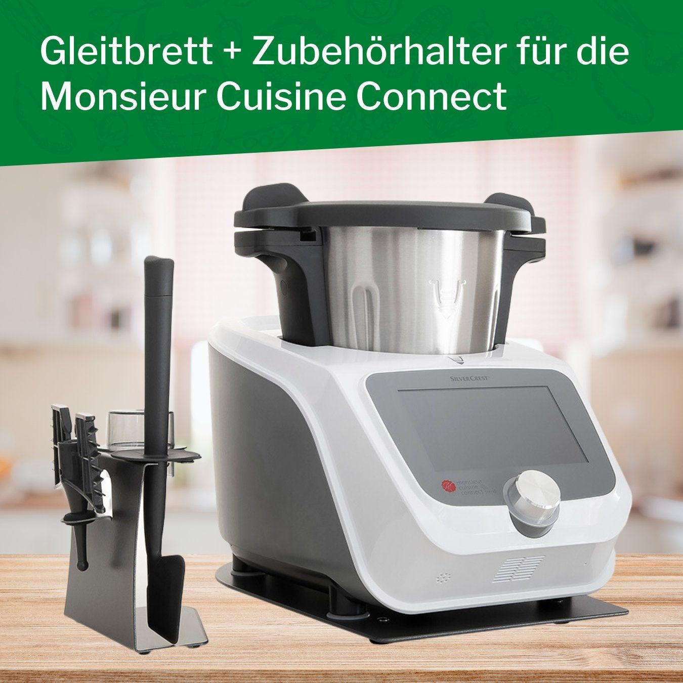 Leckerhelfer - automatisch Lecker Ablageregal Gleitbrett + Zubehörhalter für SILVERCREST® MONSIEUR CUISINE CONNECT, Komplett-Set, Made in Germany