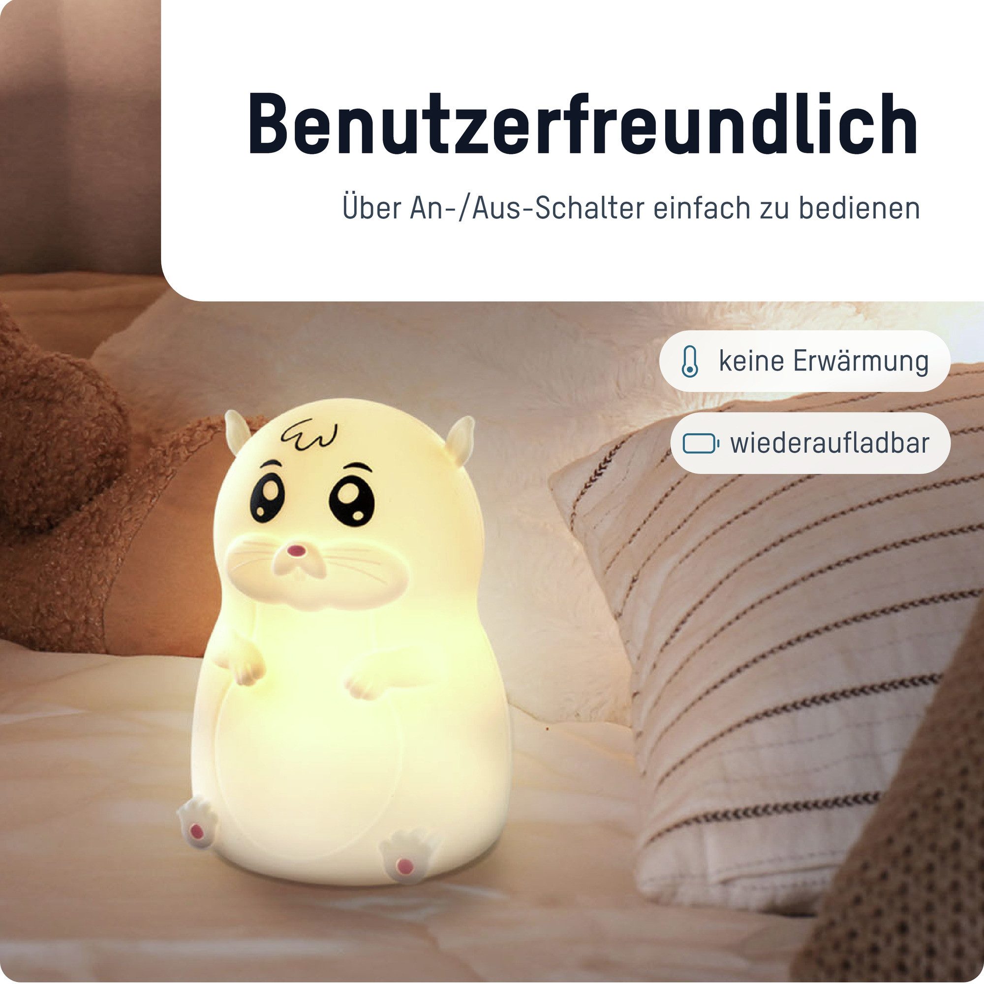 ANSMANN AG LED Nachtlicht Nachtlicht Kinder Silikon aufladbar dimmbar 7 Farben Hamster