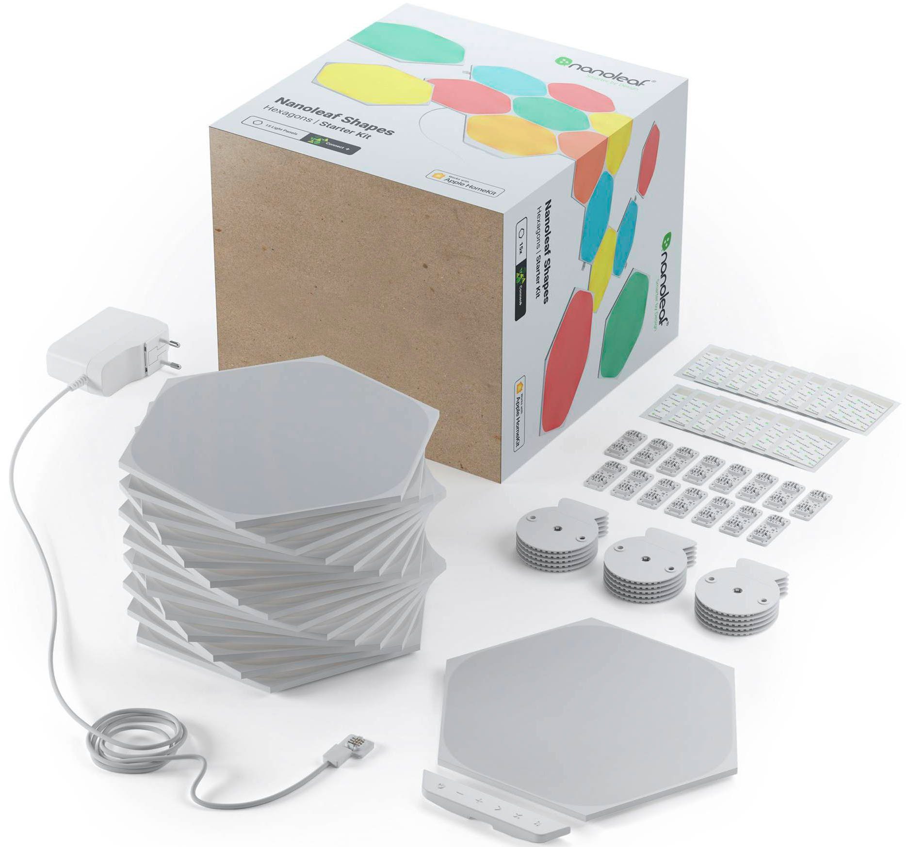 nanoleaf LED Panel Hexagons, Dimmfunktion, LED fest integriert, Farbwechsler, Starter Kit - 15 PK, Modulares Stecksystem, Smarte Technologie