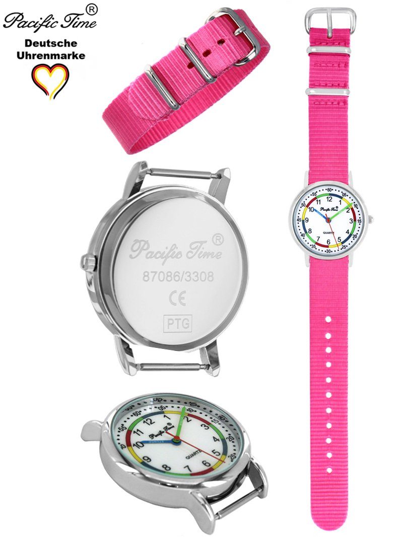 Pacific Time Quarzuhr und Gratis - Wechselarmband, Armbanduhr Design Mix nachhaltiges Match Kinder Versand rosa First Lernuhr