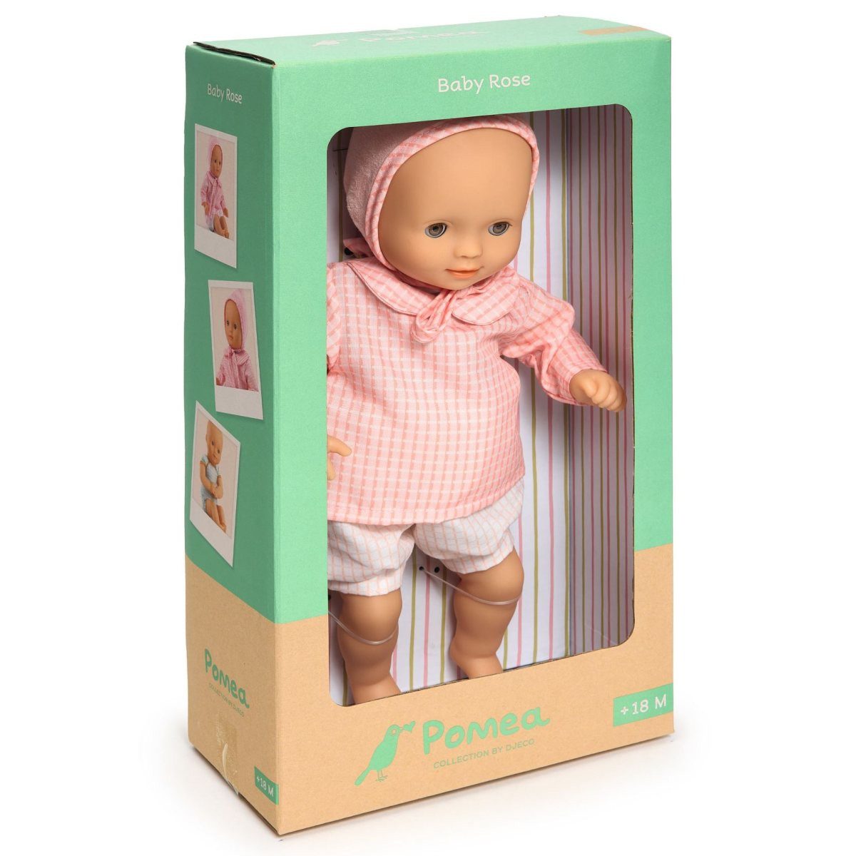 DJECO Babypuppe POMEA Puppe Rose 32cm weicher Körper Schlafaugen