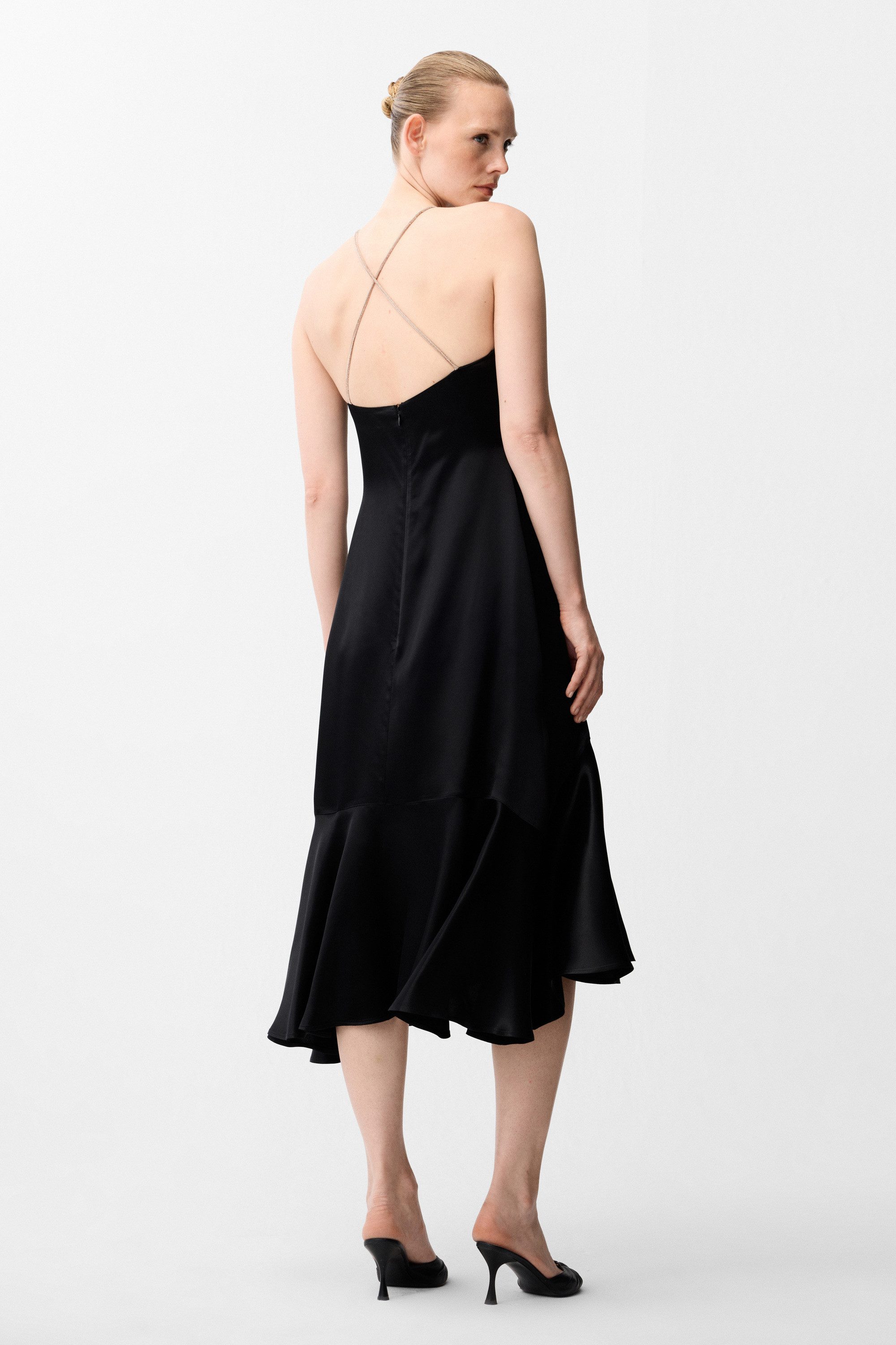 adL Cocktailkleid Ärmelloses Satin-Kleid mit Volants