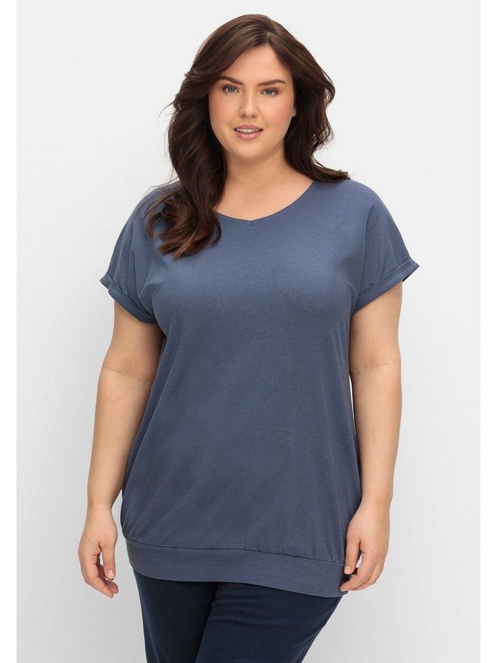 Sheego T-Shirt Große Größen mit elastischem Saumbund, Seitliche Ziernähte,  überschnittene Schultern