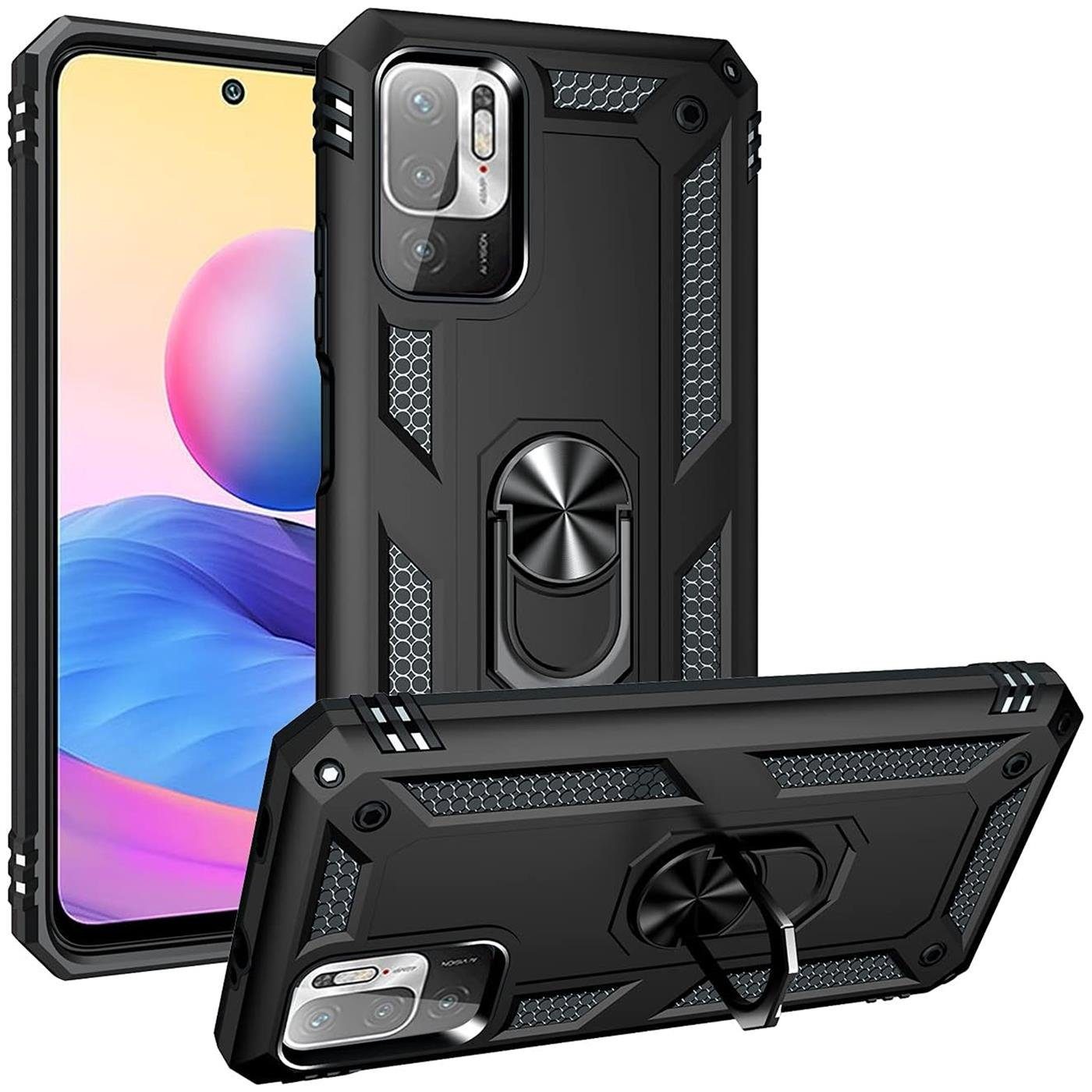 CoolGadget Handyhülle Armor Shield Case für Xiaomi Redmi Note 10 5G 6,5 Zoll, Outdoor Cover Magnet Ringhalterung Handy Hülle für Redmi Note 10 5G