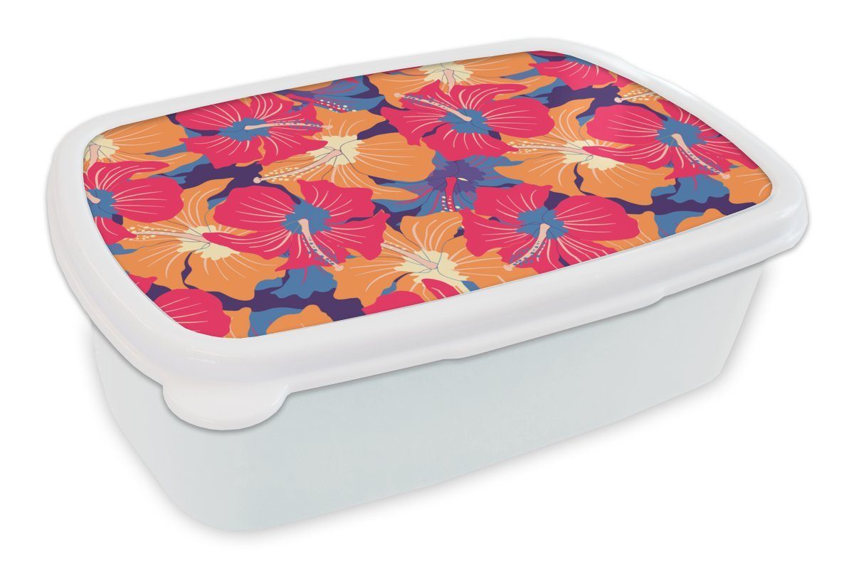 Blumen Erwachsene, Brotbox Kinder und Lunchbox für für Hawaii und Mädchen Kunststoff, - weiß - Sommer Muster, MuchoWow Brotdose, (2-tlg), - Jungs