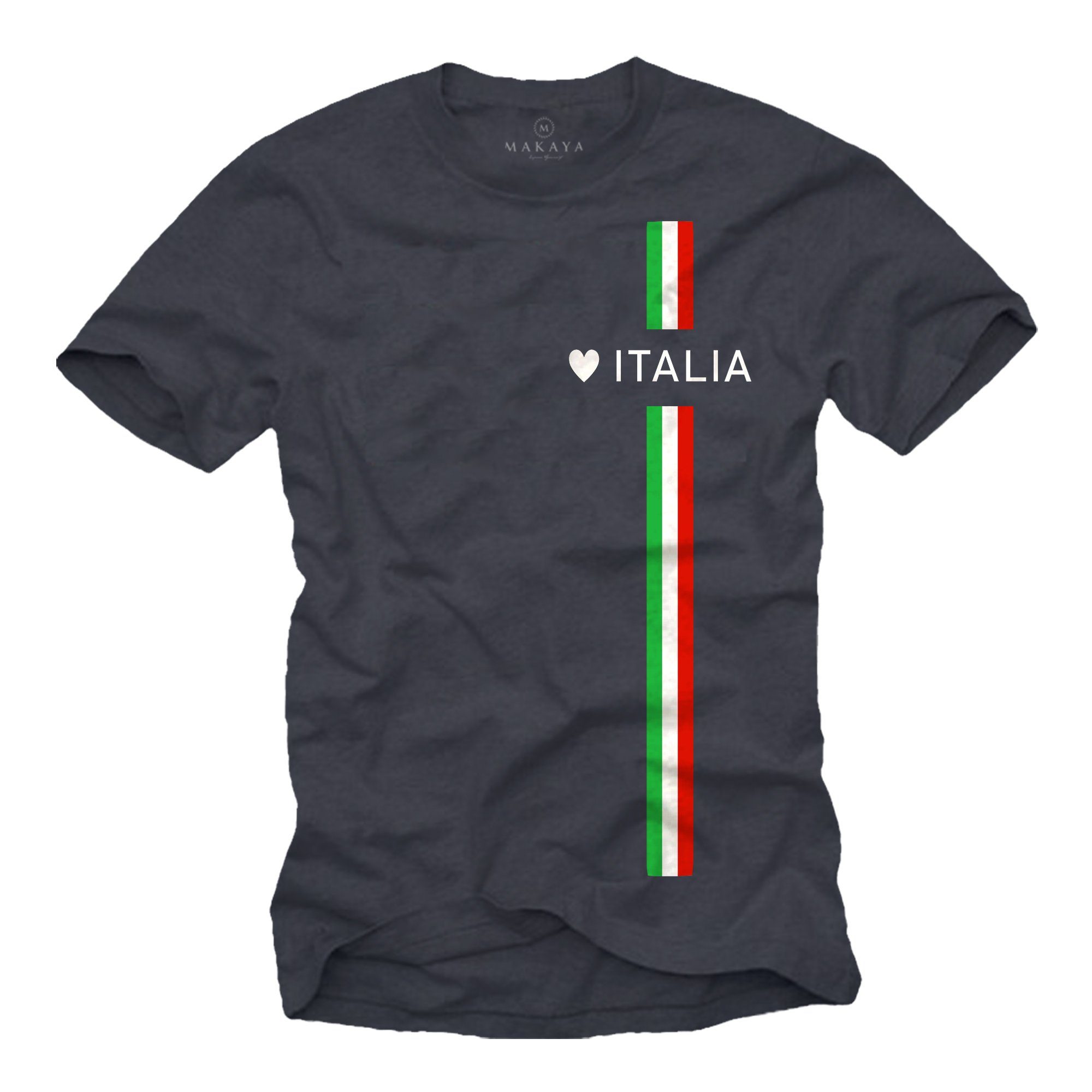 MAKAYA T-Shirt Italienische Italia Blaugrau Herren Fahne Italien Herz Flagge Männer Trikot Fußball Jungs