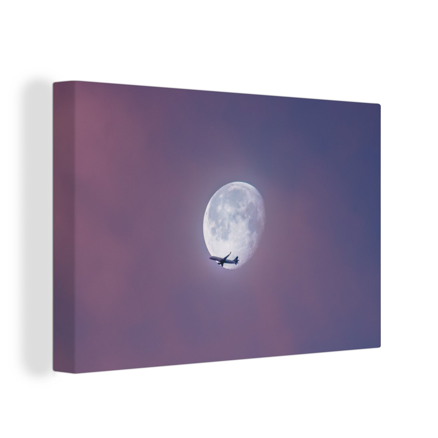 OneMillionCanvasses® Leinwandbild Flugzeuge - Mond - Himmel, (1 St), Wandbild Leinwandbilder, Aufhängefertig, Wanddeko, 30x20 cm