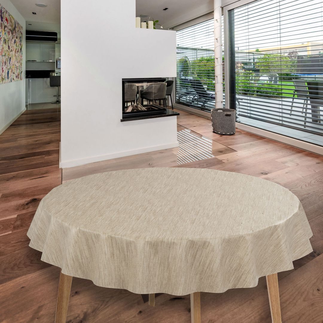 laro Tischdecke Wachstuch-Tischdecken Abwaschbar Leinenoptik Beige Creme Rund 140cm – Bild 2 von 5