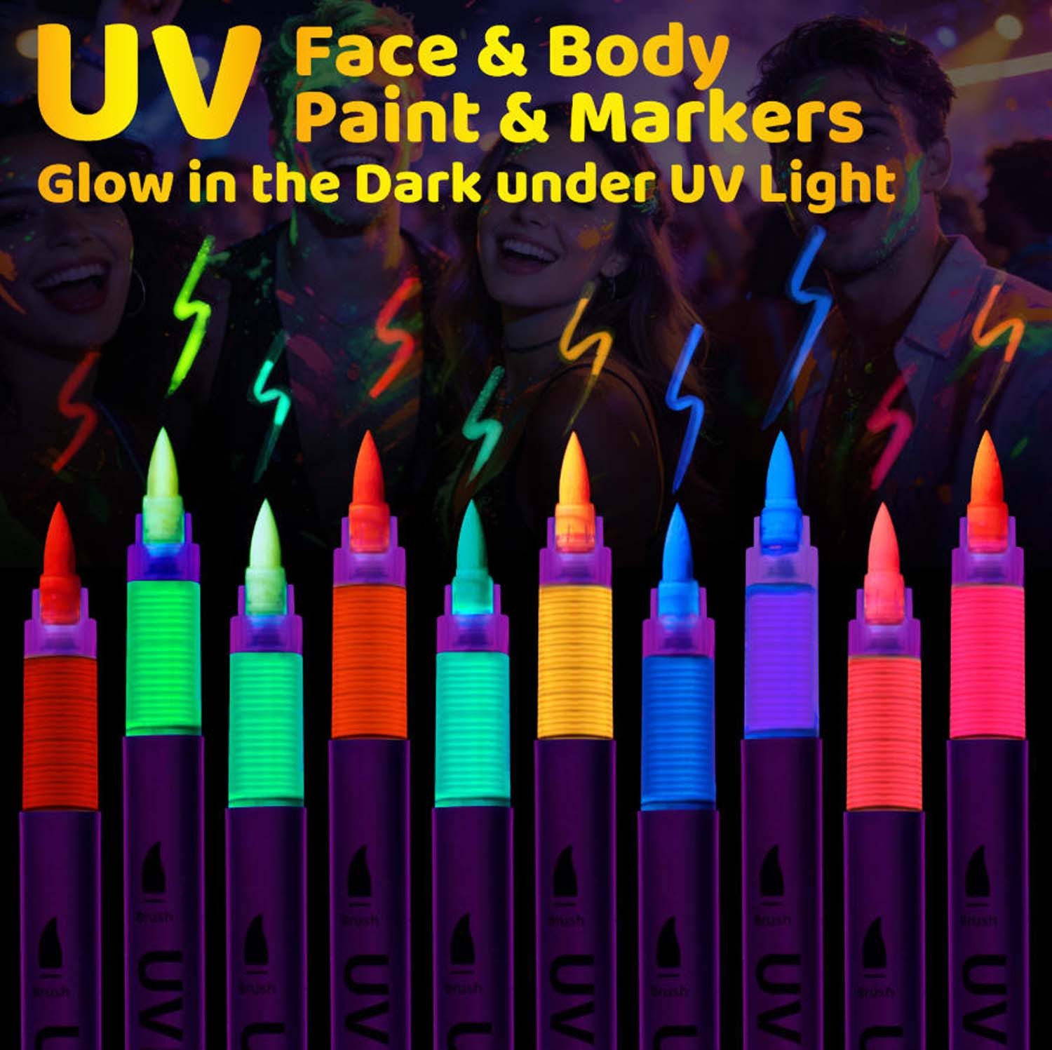 trends for living Dekorierstift 10 pcs Leuchtender Körpermalstift abwaschbare Gesichtsfarbe für Party (10-tlg) Graffiti-Make-up-Stift fürs Gesicht leuchtender Partystift