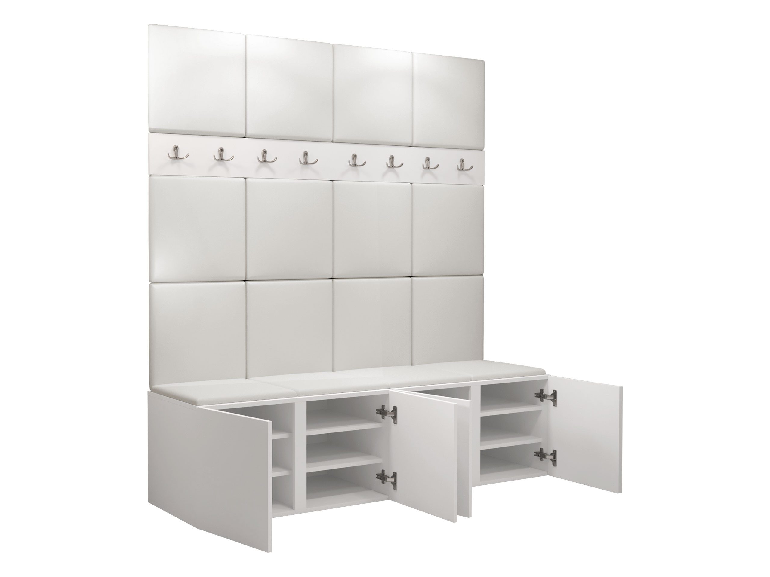 MIRJAN24 Garderoben-Set Orion V, (Komplett-Set, 2x Schuhschrank, 2x Kleiderhakenbrett, Gepolstertes Paneel 16x 42x42), Auswahl aus Fronten und Polsterplatten