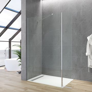 AQUABATOS Duschwand Walk-in-Dusche Duschabtrennung mit 30 cm Spritzschutz, Einscheibensicherheitsglas mit Nanobeschichtung, (80cm-120cm), mit Verstellbereich, Höhe 200cm