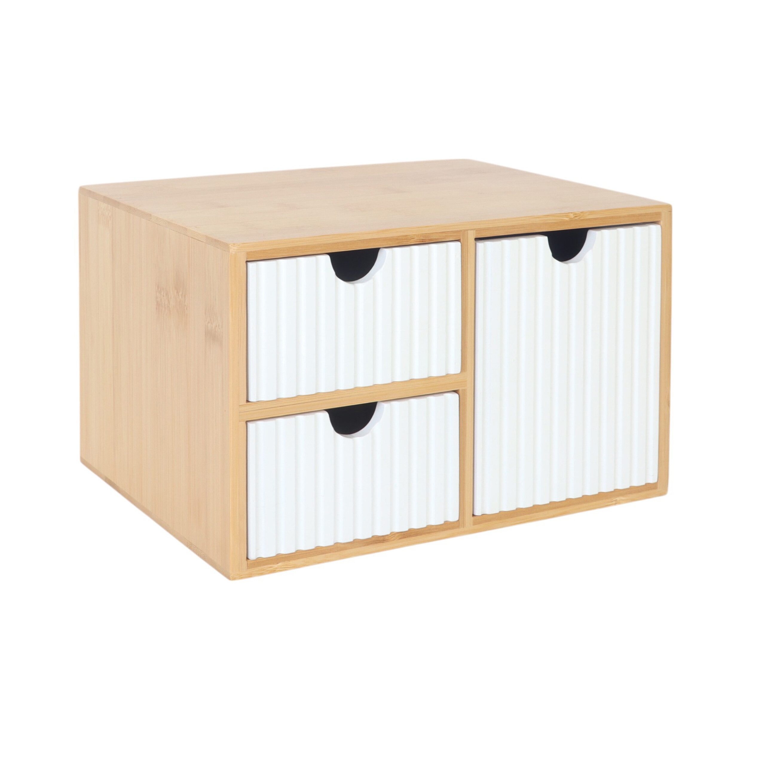 relaxdays Organizer Schubladenbox Bambus geriffelt, weiß