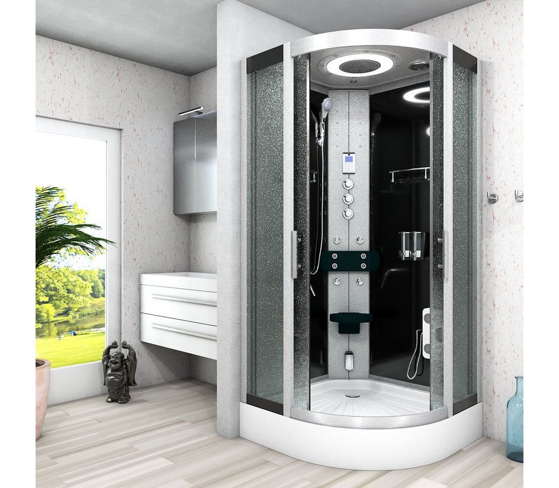 Thumbnail - AcquaVapore Komplettdusche Fertigdusche Dusche D58-13M1 Schwarz 90x90, Sicherheitsglas ESG, inklusive Duschwanne