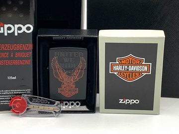 Zippo Feuerzeug Harley Davidson Motorrad schwarz matt Geschenkset Sturmfeuerzeug