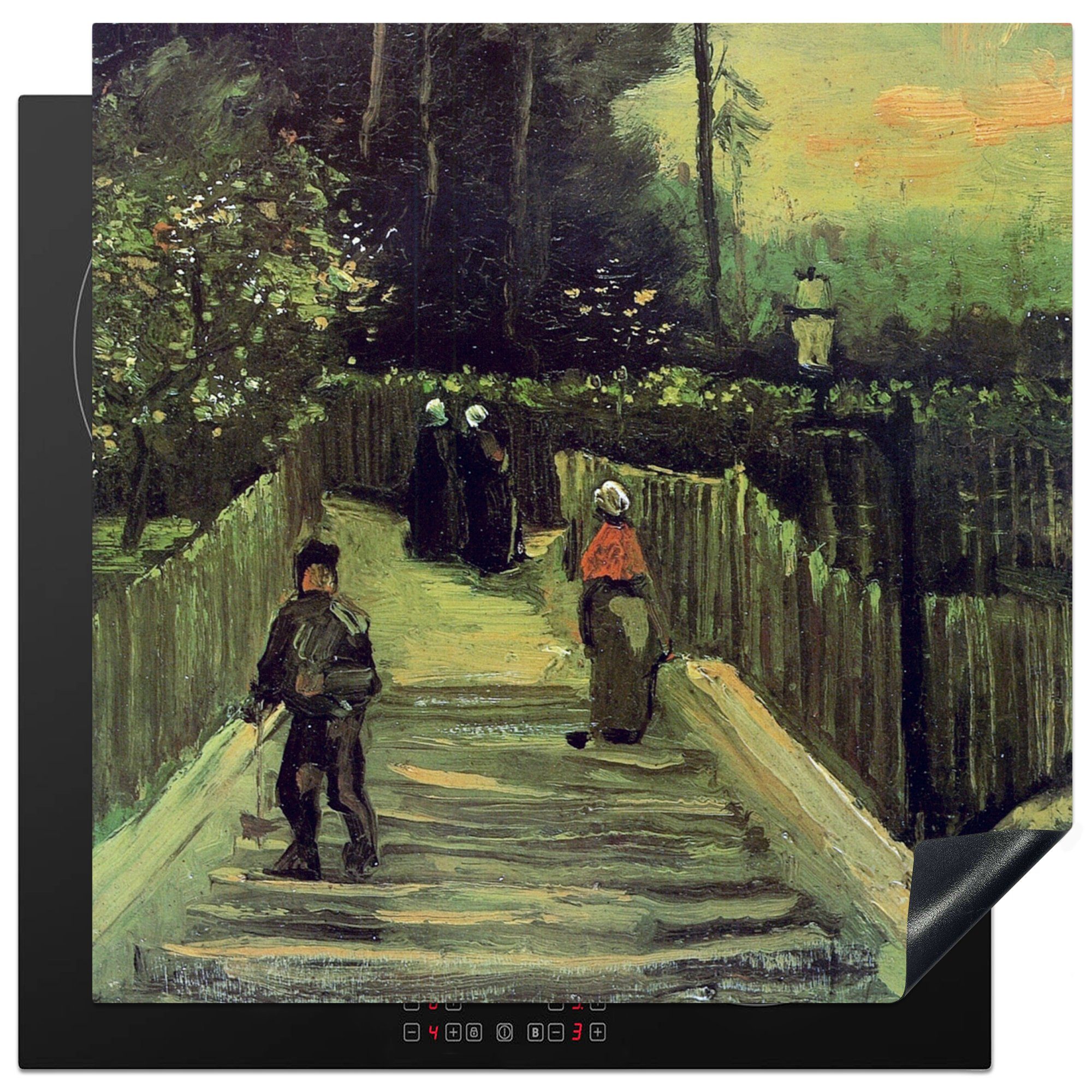 MuchoWow Herdblende-/Abdeckplatte Schräger Weg in Montmartre - Vincent van Gogh, Vinyl, (1 tlg), 78x78 cm, Ceranfeldabdeckung, Arbeitsplatte für küche