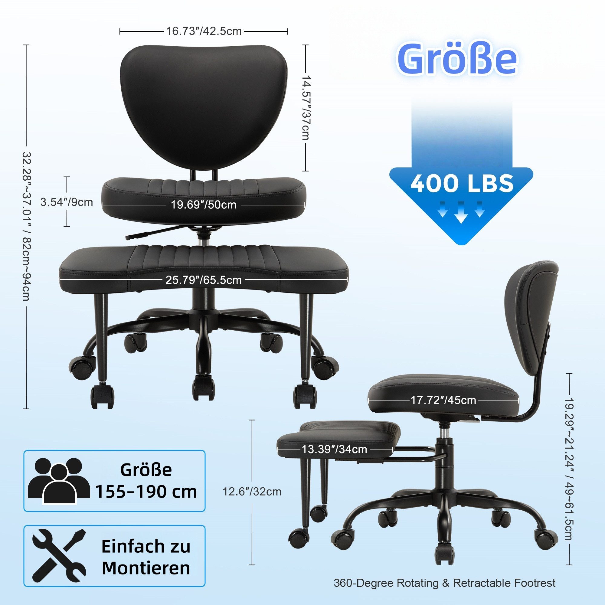 IWMH Bürostuhl mit Fußstütze, ADHS-Schreibtischstuhl mit Rollon, Höhenverst günstig online kaufen