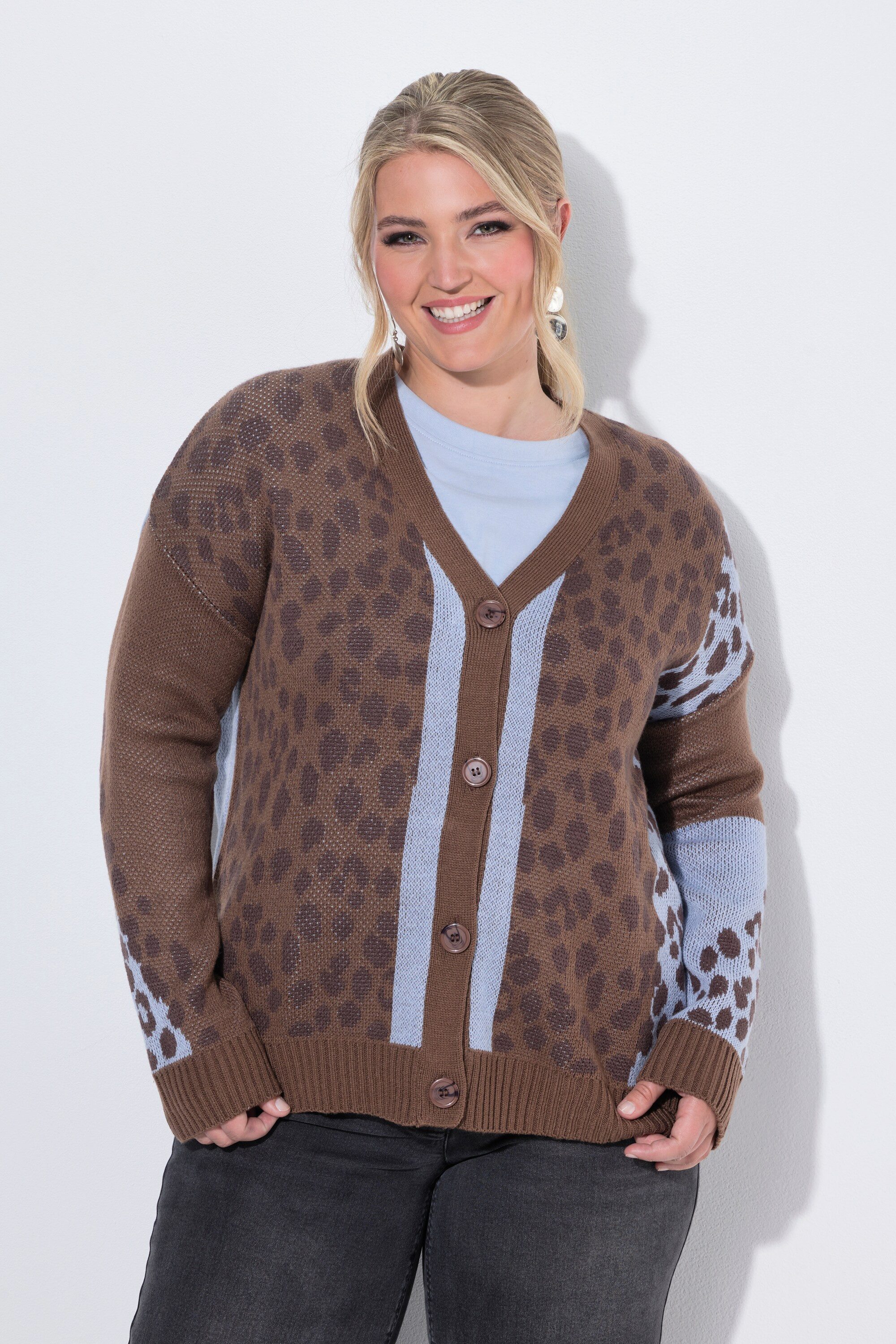 MIAMODA Cardigan Strickjacke Loose Fit Leo-Mustermix Langarm