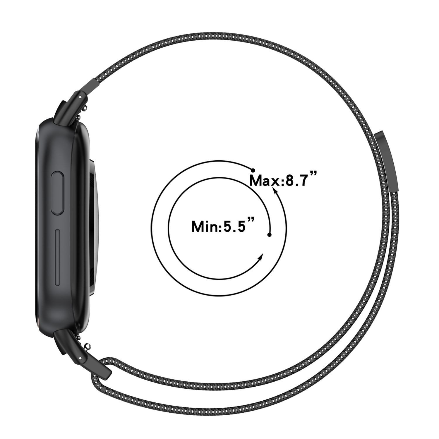 Wigento Smartwatch-Armband Für Honor Watch 4 Milan Metall Mesh Magnetverschluss Armband Schwarz, Milanaise Edelstahlarmband mit verstellbarem Magnetverschluss