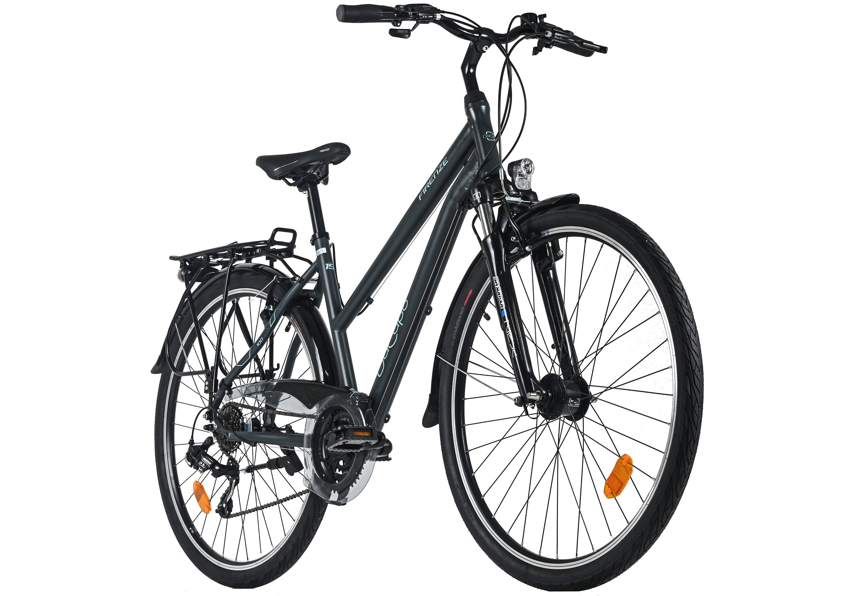 Dacapo Trekkingrad Firenze 100 Anthrazit 21 Gänge RH 48 cm V-Brakes, 21 Gang Shimano Tourney Schaltwerk, Kettenschaltung