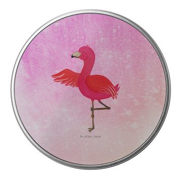 Mr. & Mrs. Panda Aufbewahrungsdose Flamingo Yoga - Aquarell Pink - Geschenk, Vorratsdose, Rosa, Dose, Ge (1 St), Besonders glänzend