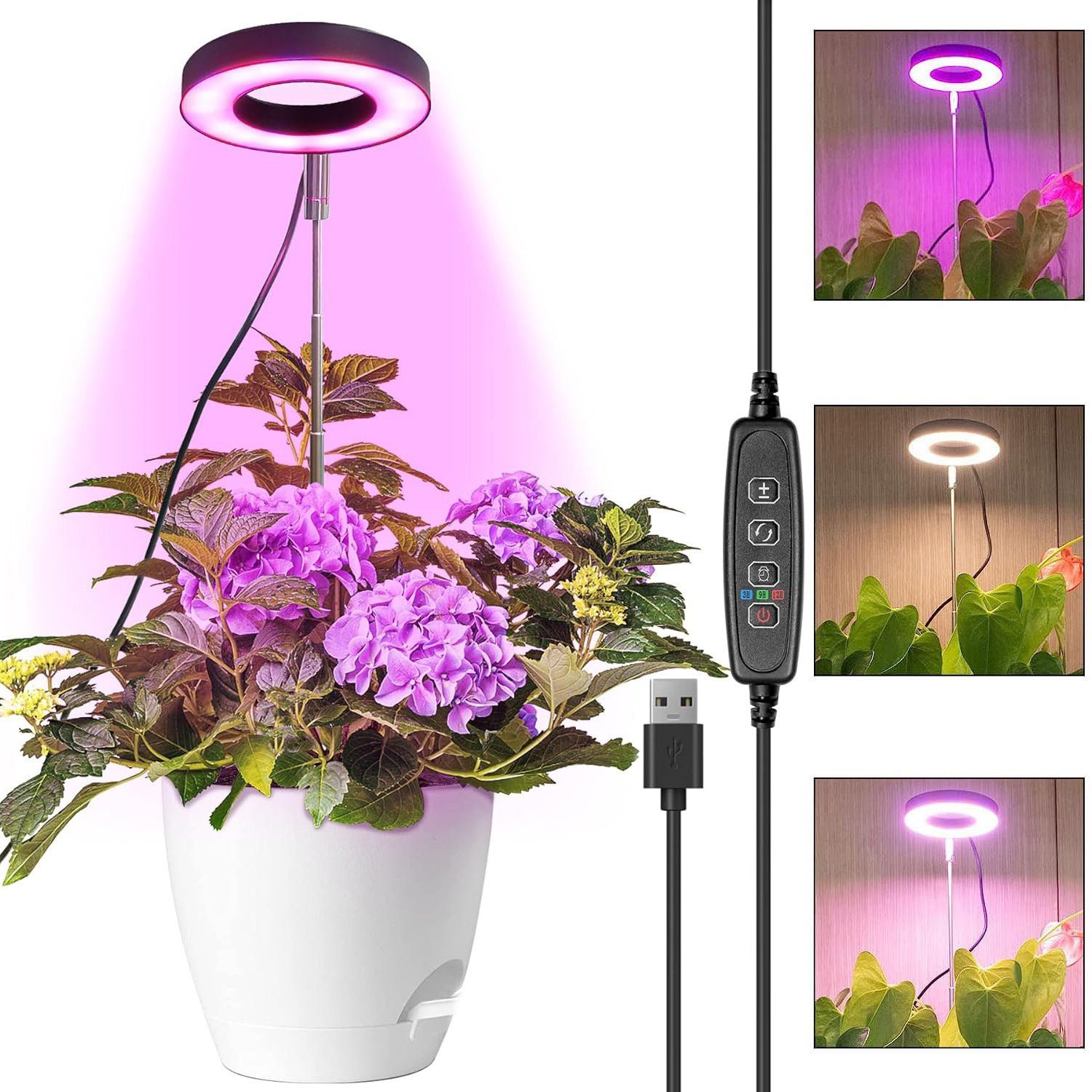 MUPOO Pflanzenlampe LED Pflanzenleuchte USB Timer Pflanzenlampe 42 LEDs Grow Lamp, Einstellbare Höhe 6.5-63.5 cm, Einstellbare Höhe Vollspektrum für Zimmerpflanzen,Sonnenlicht